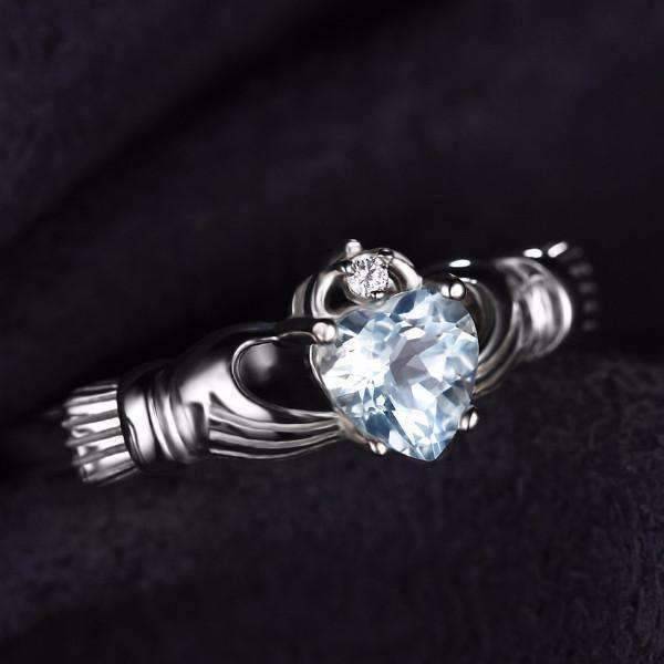 Feshionn IOBI Rings Tara Claddagh Heart 0.4CT Genuine Aquamarine IOBI Precious Gems Ring