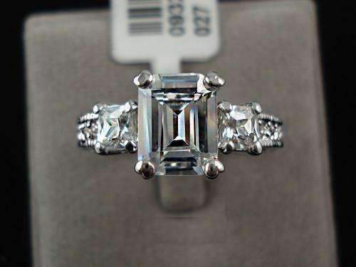 Feshionn IOBI Rings Timeless Three Stone Emerald Cut Swiss CZ Diamond Engagement Ring with Princess Accents - Ring