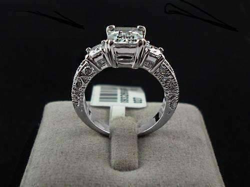 Feshionn IOBI Rings Timeless Three Stone Emerald Cut Swiss CZ Diamond Engagement Ring with Princess Accents - Ring