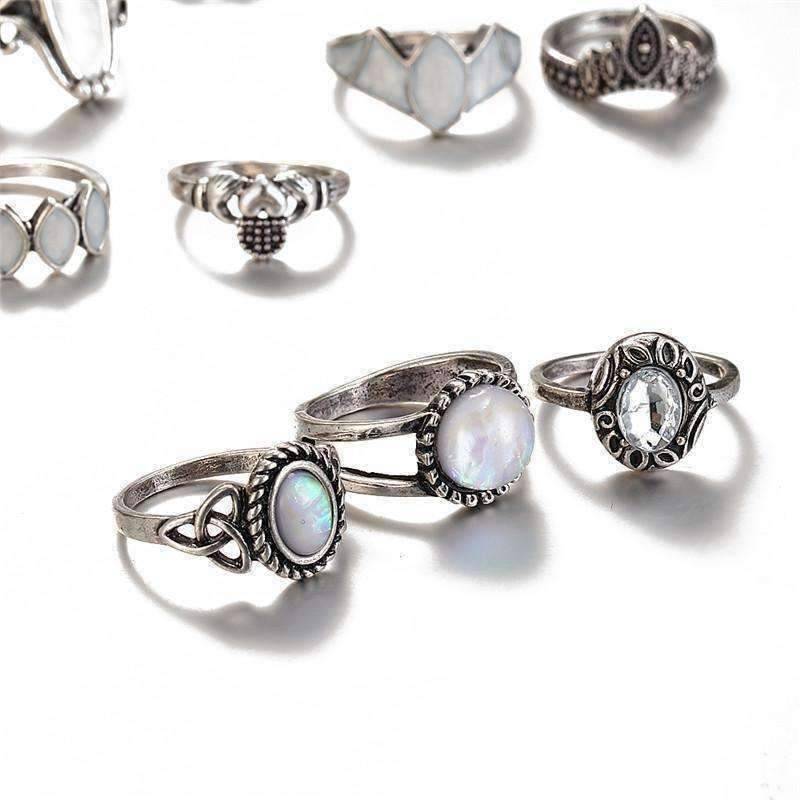 Feshionn IOBI Rings Ultimate Opal Collection Boho Midi-Knuckle Rings Set of 12