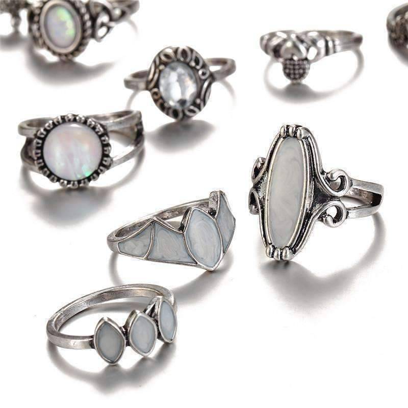Feshionn IOBI Rings Ultimate Opal Collection Boho Midi-Knuckle Rings Set of 12