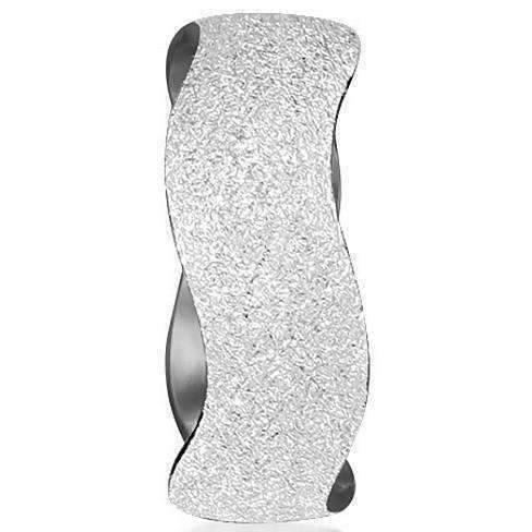 Feshionn IOBI Rings Wave Design Sandblasted Stainless Steel Band Ring