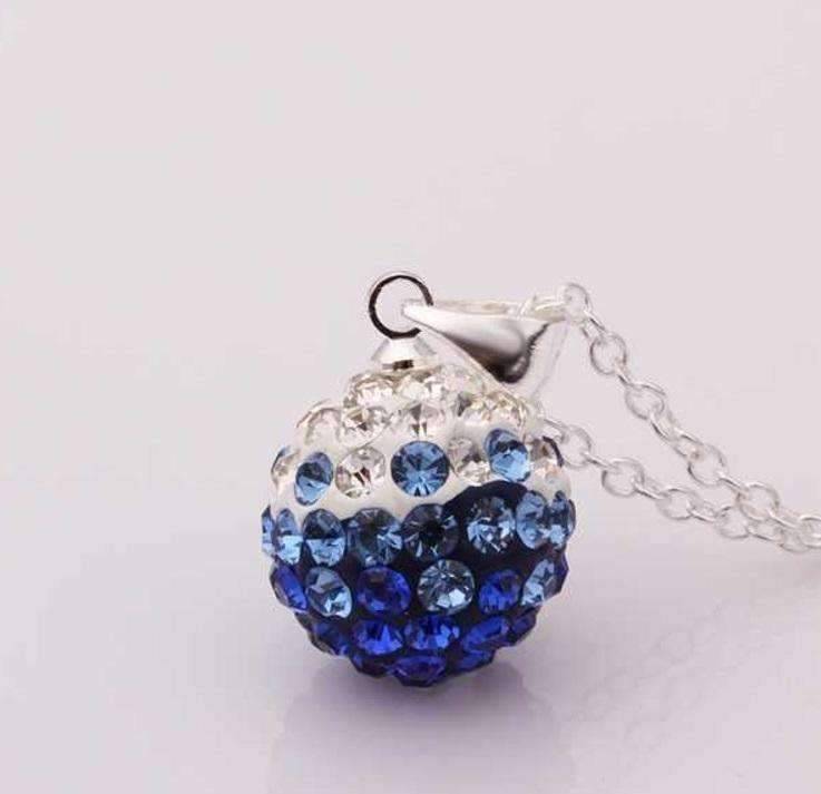 Feshionn IOBI Sets Blue Hombre Austrian Crystal Shamballa Bead Necklace & Earring Set