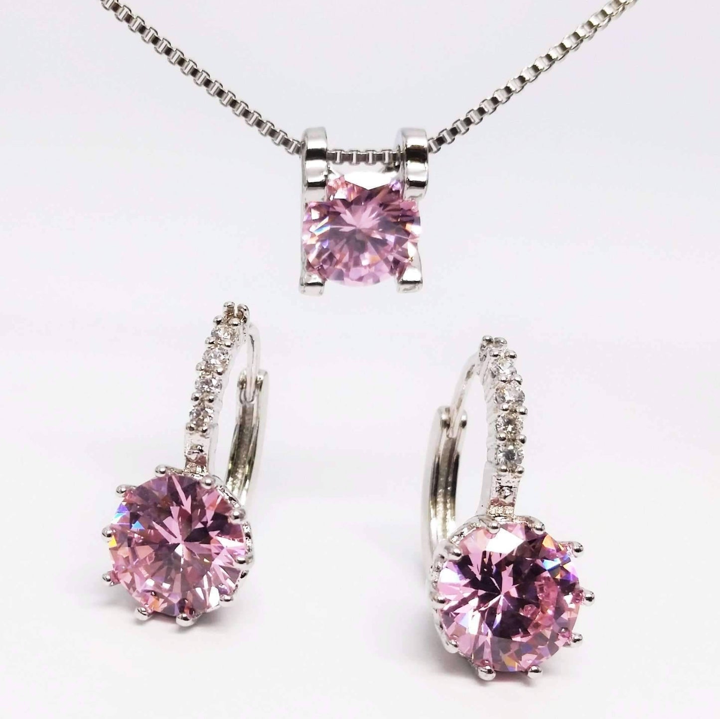 Feshionn IOBI Sets Blushing Pink ON SALE - Elena Bold Solitaire Necklace and Hoop Earrings Set in Blushing Pink or Diamond White