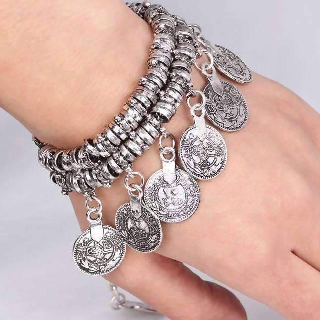 Feshionn IOBI Sets Bracelet Only Noble Roman Dangling Coin Collar Necklace, Bracelet and Earring Set