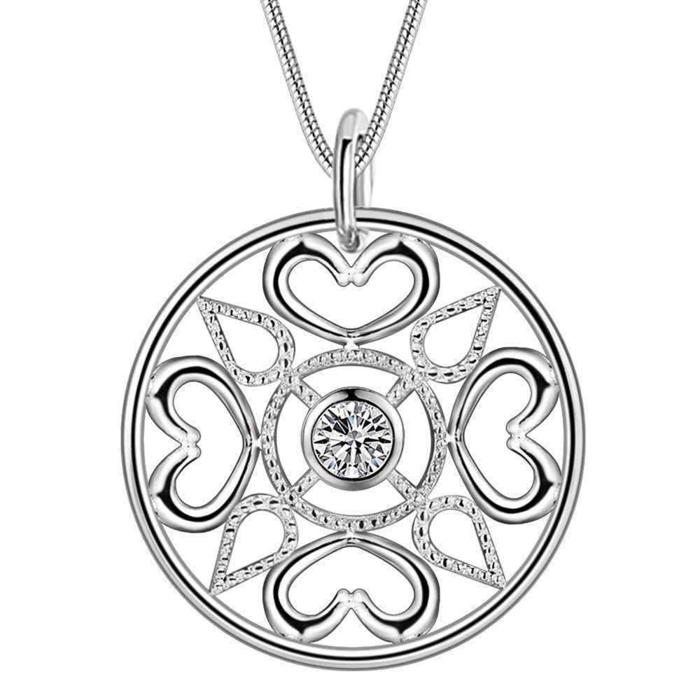Feshionn IOBI Sets Compass Heart CZ Medallion Sterling Silver Necklace and Earrings Set