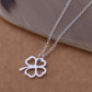 Feshionn IOBI Sets Four Leaf Clover Silhouette Sterling Silver Necklace and Earrings Set
