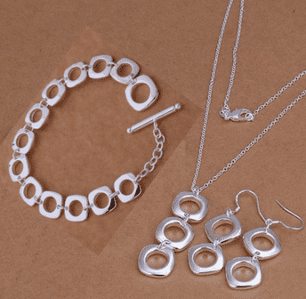 Feshionn IOBI Sets Geometric Links Sterling Silver Necklace, Earrings and Bracelet Set
