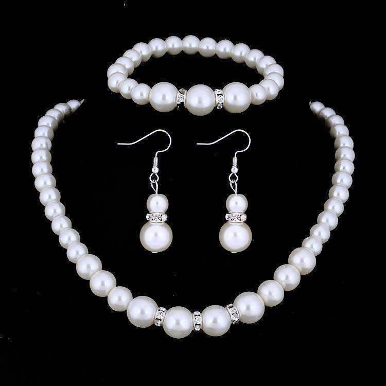 Feshionn IOBI Sets Ivory ON SALE - Ivory Pearl and Crystal Bead Necklace Bracelet and Earring Set