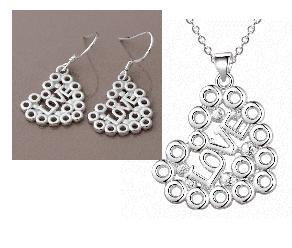 Feshionn IOBI Sets Love Bubbles Sterling Silver Heart Matching Necklace and Earring Set