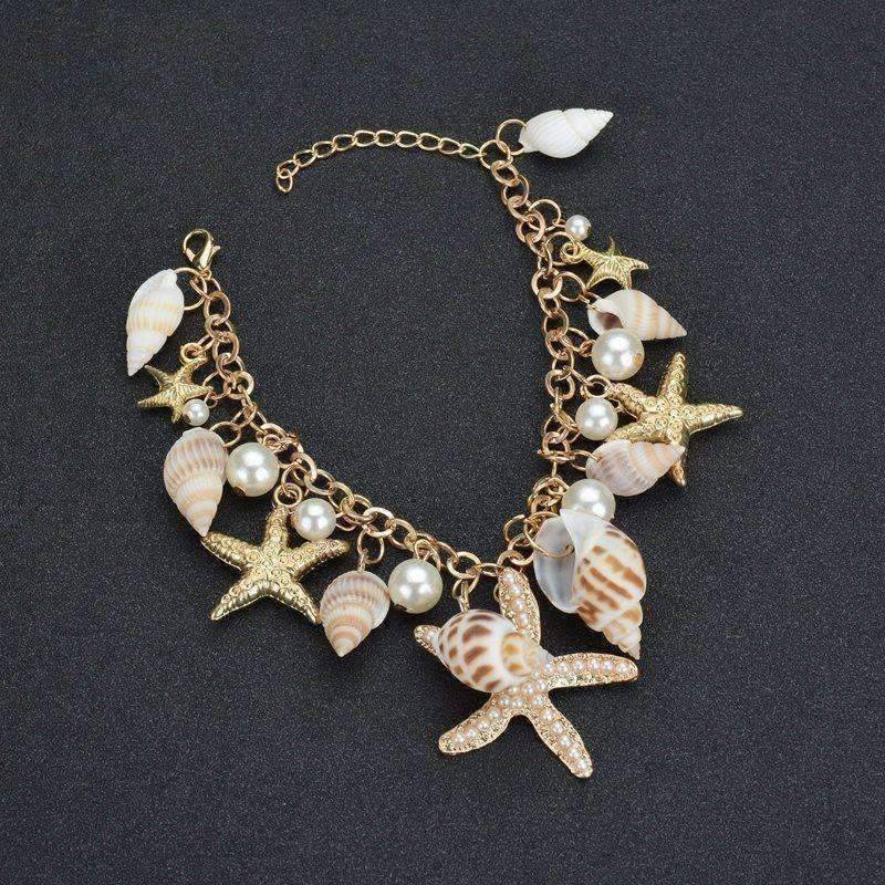 Feshionn IOBI Sets Mermaid's Collar Seashell & Starfish Gold Plated Necklace or Bracelet