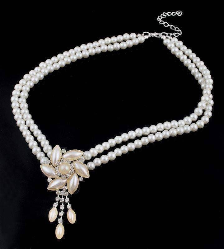 Feshionn IOBI Sets Pearl Blossom Medallion Choker Necklace and Earring Set