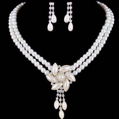 Feshionn IOBI Sets Pearl Pearl Blossom Medallion Choker Necklace and Earring Set