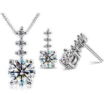 Feshionn IOBI Sets Platinum "Evangeline" Four Stone IOBI Crystals Necklace and Earring Set