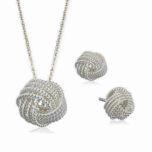 Feshionn IOBI Sets Silver Infinite Love Knot Sterling Silver Matching Necklace and Earrings Set