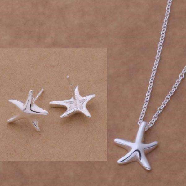 Feshionn IOBI Sets Silver ON SALE - Itty-Bitty Frolicking Stars Sterling Silver Matching Necklace and Earring Set