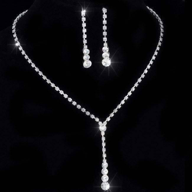 Feshionn IOBI Sets Silver ON SALE - Rhinestone Lariat Choker Necklace and Earring Set