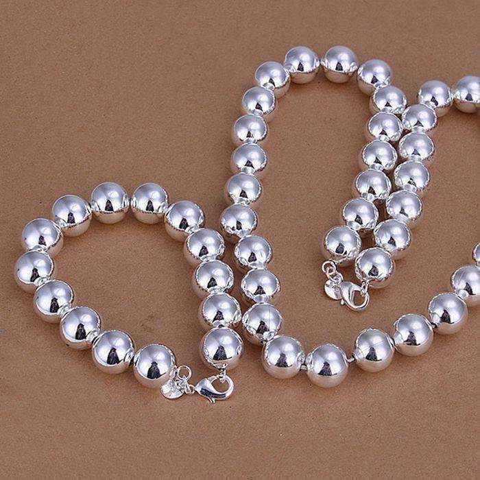 Feshionn IOBI Sets Silver Set Bold Beads Sterling Silver Matching Bracelet and Necklace Set