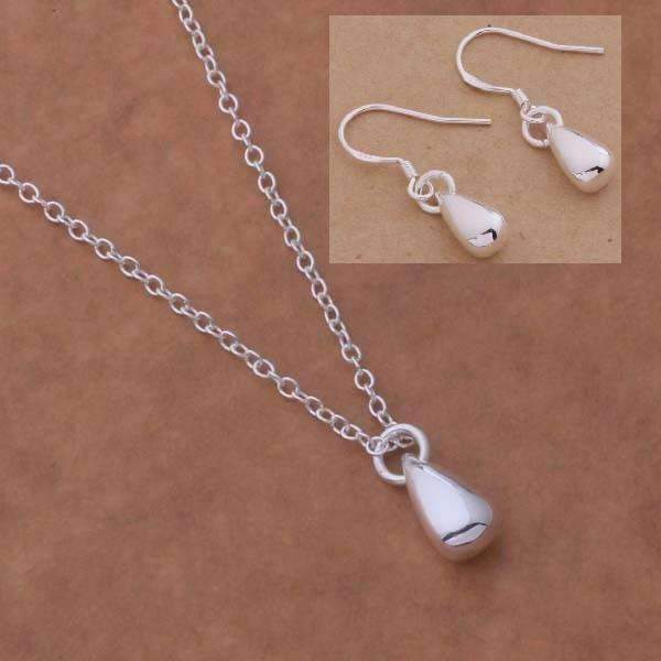 Feshionn IOBI Sets Tiny Teardrop Sterling Silver Matching Necklace and Earring Set