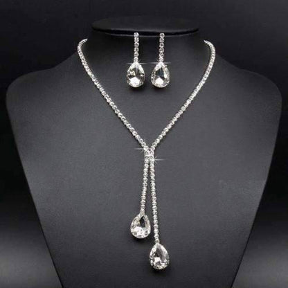 Feshionn IOBI Sets White Gold Deluxe Teardrop Crystal Choker Necklace and Earring Set