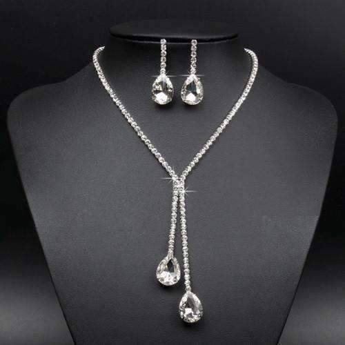 Feshionn IOBI Sets White Gold Deluxe Teardrop Crystal Choker Necklace and Earring Set