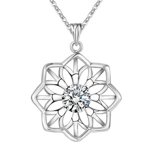 Sparkling Sunflower CZ Sterling Silver Necklace