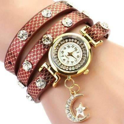 Feshionn IOBI Watches Antique Cherry "Look To The Moon And Stars" Sparkly Wrap Bracelet Watch in Antique Cherry