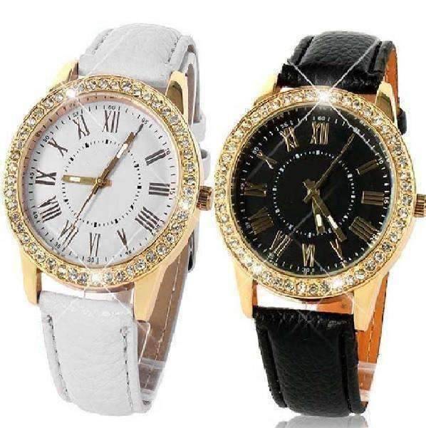 Feshionn IOBI Watches Black Casual Elegance Yellow Gold Geneva Watch With Matching Face ~ Two Classic Colors
