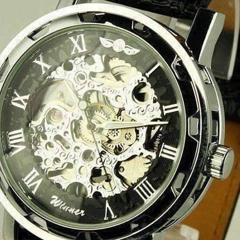 Feshionn IOBI Watches Black Classic Black Skeleton Hand Wind Watch For Men or Women