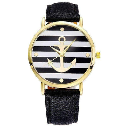Feshionn IOBI Watches black CLEARANCE - Ahoy! Anchor Watch in Black and White Stripes