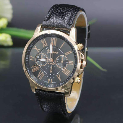 Feshionn IOBI Watches Black Rose Gold Classic Geneva Watch in Black