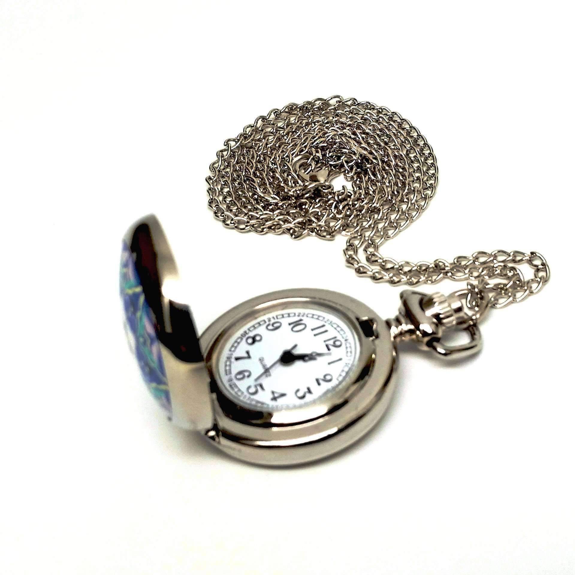 Feshionn IOBI Watches Blue and White Floral Vintage Style Mini Pocket Watch