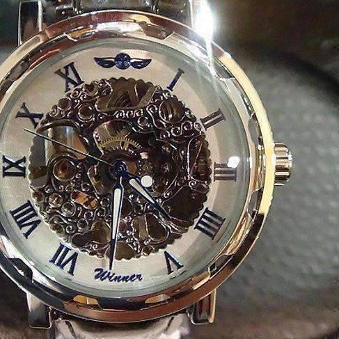 Feshionn IOBI Watches Blue Classic Skeleton Hand Wind Mechanical Watch Black Leather Strap For Men