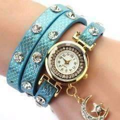 Feshionn IOBI Watches Blue "Look To The Moon And Stars" Sparkly Wrap Bracelet Watch in Blue