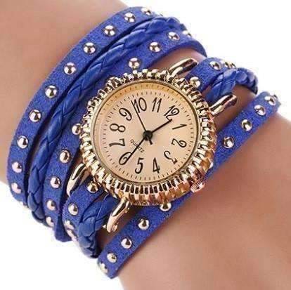 Feshionn IOBI Watches blue ON SALE - Bohemian Leather Wrap Bracelet Watch in Royal Blue