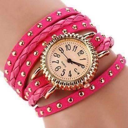 Feshionn IOBI Watches Bohemian Leather Wrap Bracelet Watch in Magenta