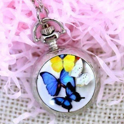 Feshionn IOBI Watches Butterflies Butterflies Enamel Mini Pocket Watch Necklace