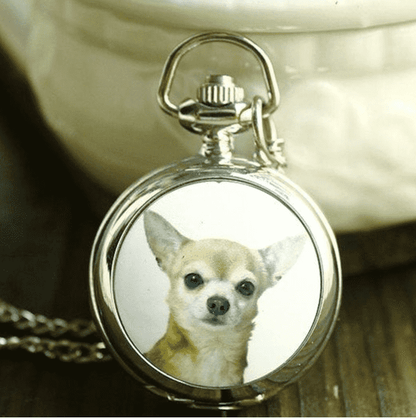 Feshionn IOBI Watches Chihuahua Chihuahua Enamel Mini Pocket Watch Necklace