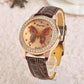 Feshionn IOBI Watches Chocolate CLEARANCE - Shimmering Butterfly Rose Gold Ladies Leather Watch