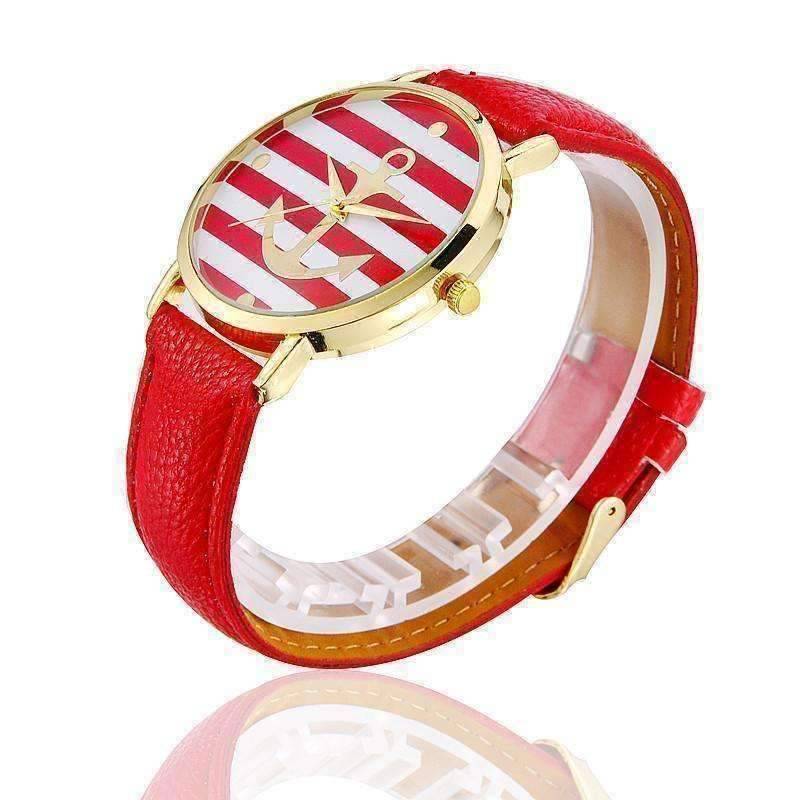 Feshionn IOBI Watches CLEARANCE - Ahoy! Anchor Watch in Red and White Stripes