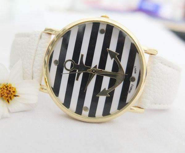 Feshionn IOBI Watches CLEARANCE - Ahoy! Anchor Watch in White and Black Stripes