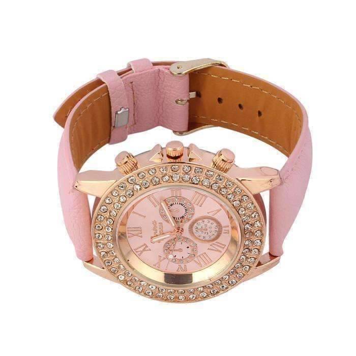 Feshionn IOBI Watches Dusty Pink Extravagant Crystals Rose Gold Geneva Watch With Matching Face ~ Four Fun Colors to Choose!