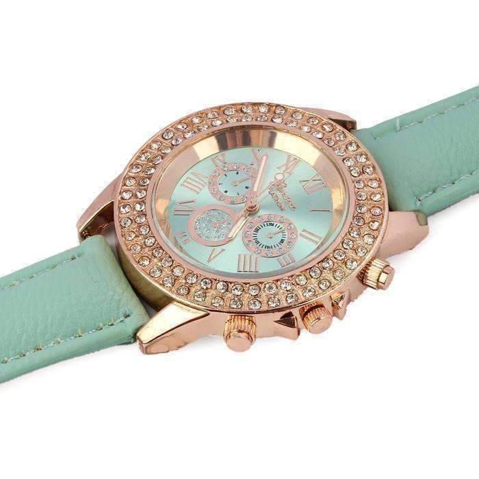 Feshionn IOBI Watches Extravagant Crystals Rose Gold Geneva Watch With Matching Face ~ Four Fun Colors to Choose!
