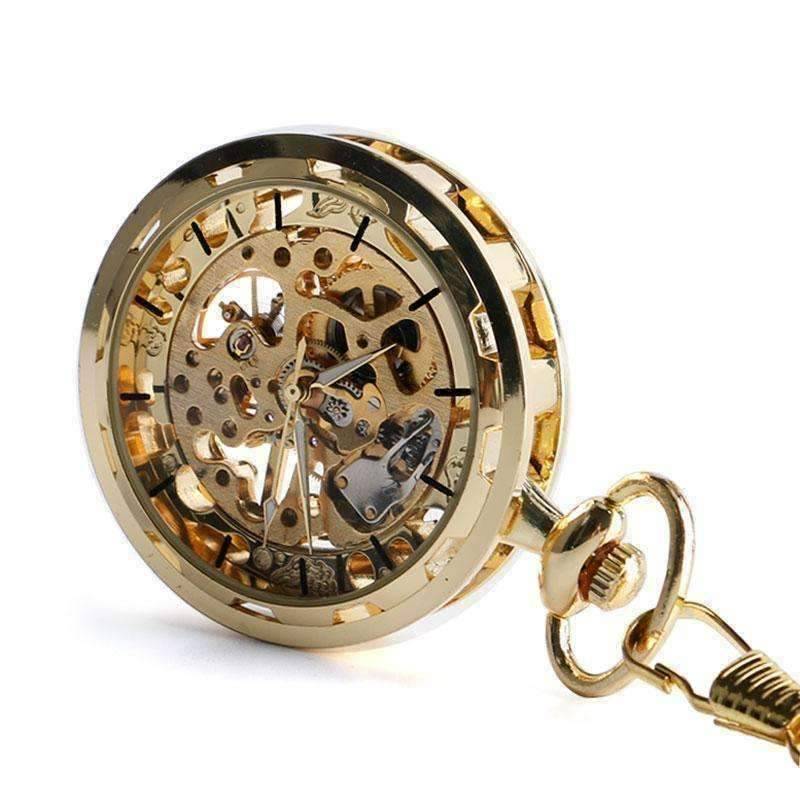 Feshionn IOBI Watches Gold Rush Skeleton Mechanical Pocket Watch