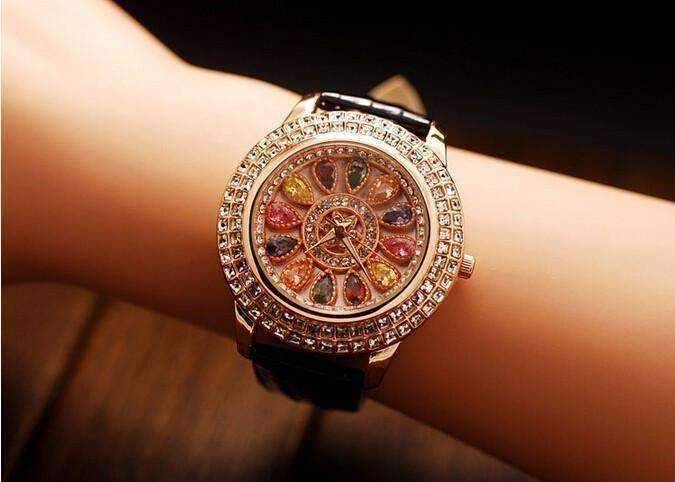 Feshionn IOBI Watches Kaleidoscope of Colors Deluxe Crystal & Leather Wrist Watch ~ Four Colors to Choose!
