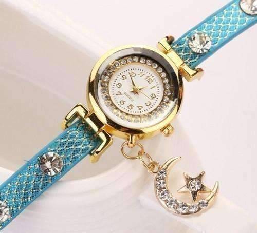 Feshionn IOBI Watches "Look To The Moon And Stars" Sparkly Wrap Bracelet Watch in Blue