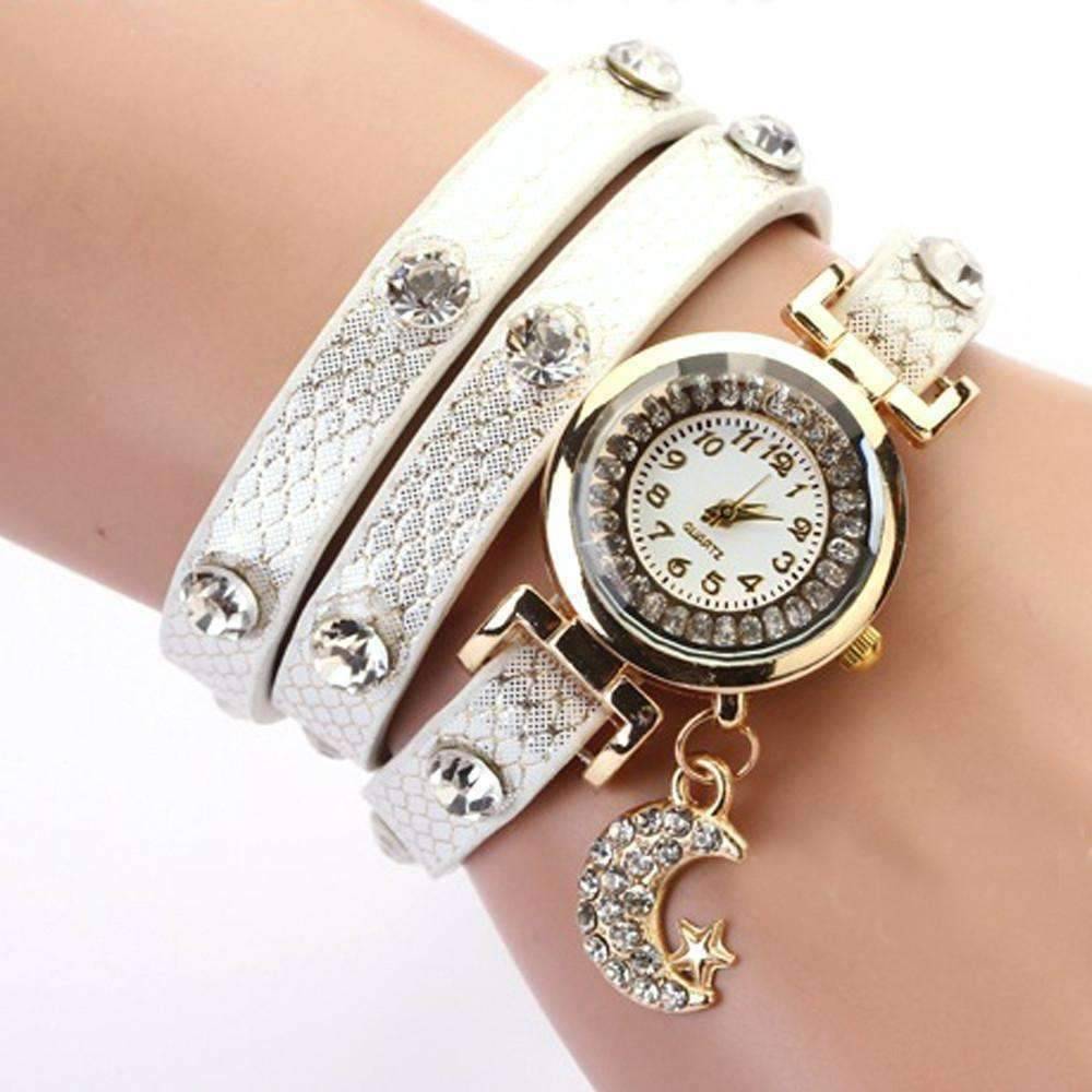 Feshionn IOBI Watches "Look To The Moon And Stars" Sparkly Wrap Bracelet Watch in White