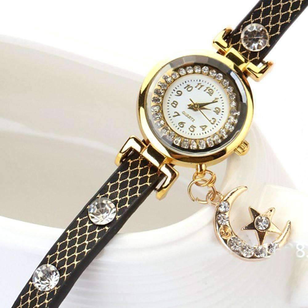 Feshionn IOBI Watches ON SALE - "Look To The Moon And Stars" Sparkly Wrap Bracelet Watch in Black