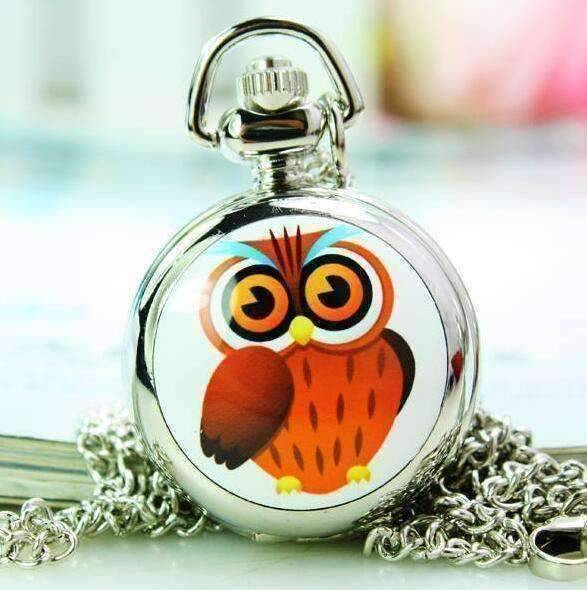 Feshionn IOBI Watches Owl Whimsical Owl Enamel Mini Pocket Watch Necklace