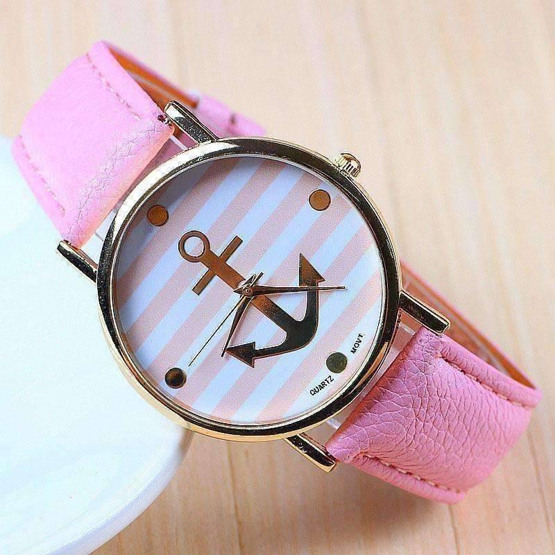 Feshionn IOBI Watches Pikn CLEARANCE - Ahoy! Anchor Watch in Pink and White Stripes